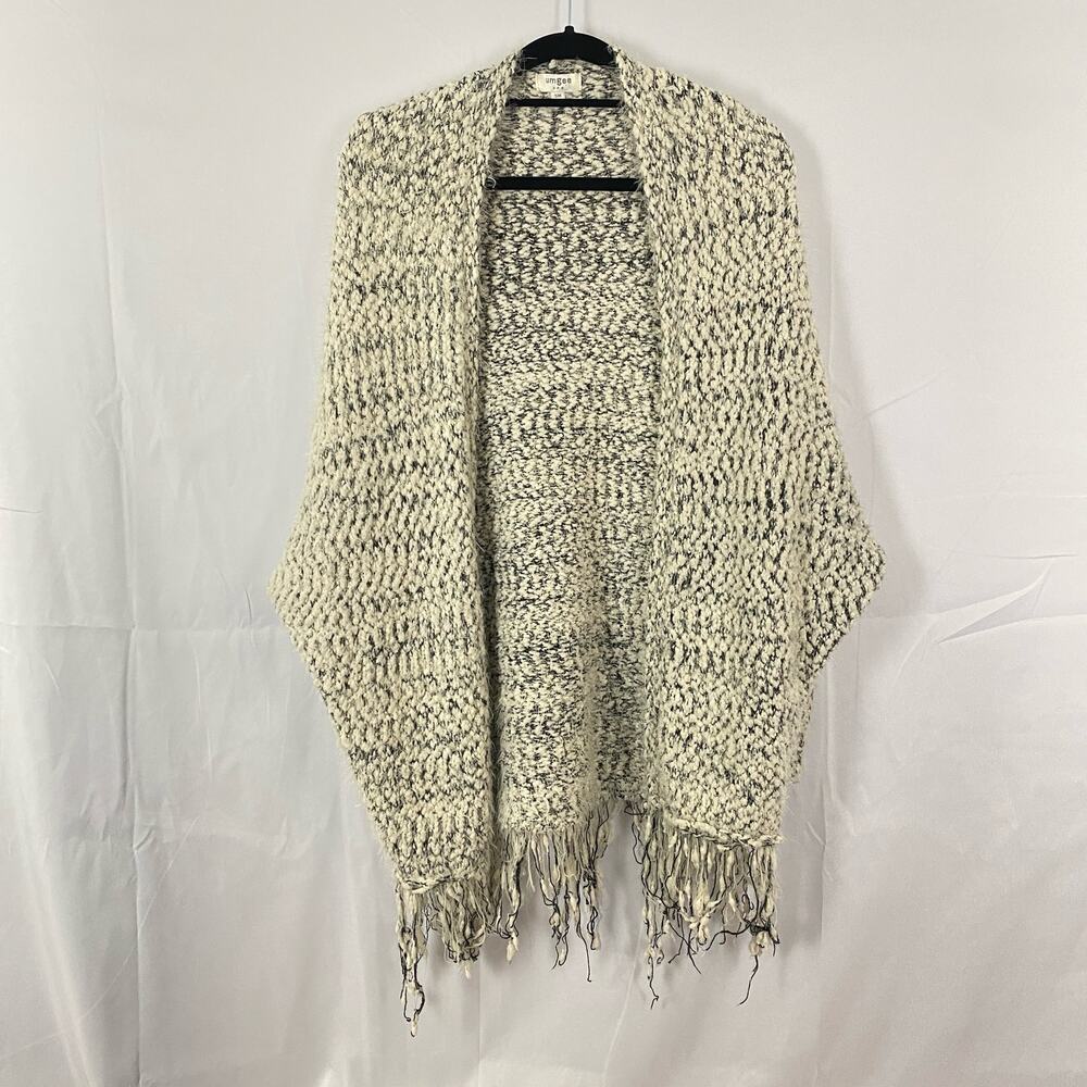 Umgee USA Knit Fringe Open Cardigan Shawl, Boho Chunky Sweater Wrap S/M